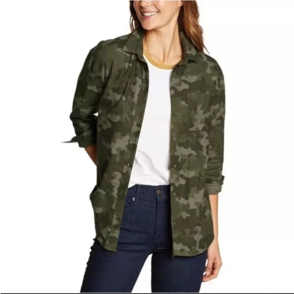 Eddie Bauer Boyfriend Fit Camo Button Down Shirt Size Large - Picture 1 of 9